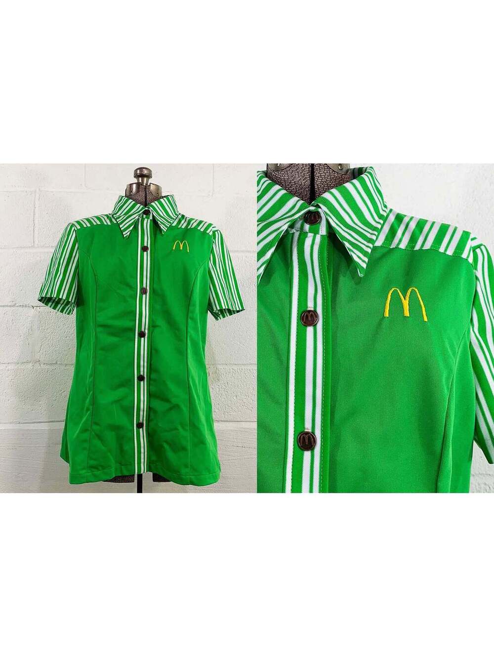 McDonald’s Uniform Shirt 1976 Crest 1970s Green Halloween Costume Medium Small